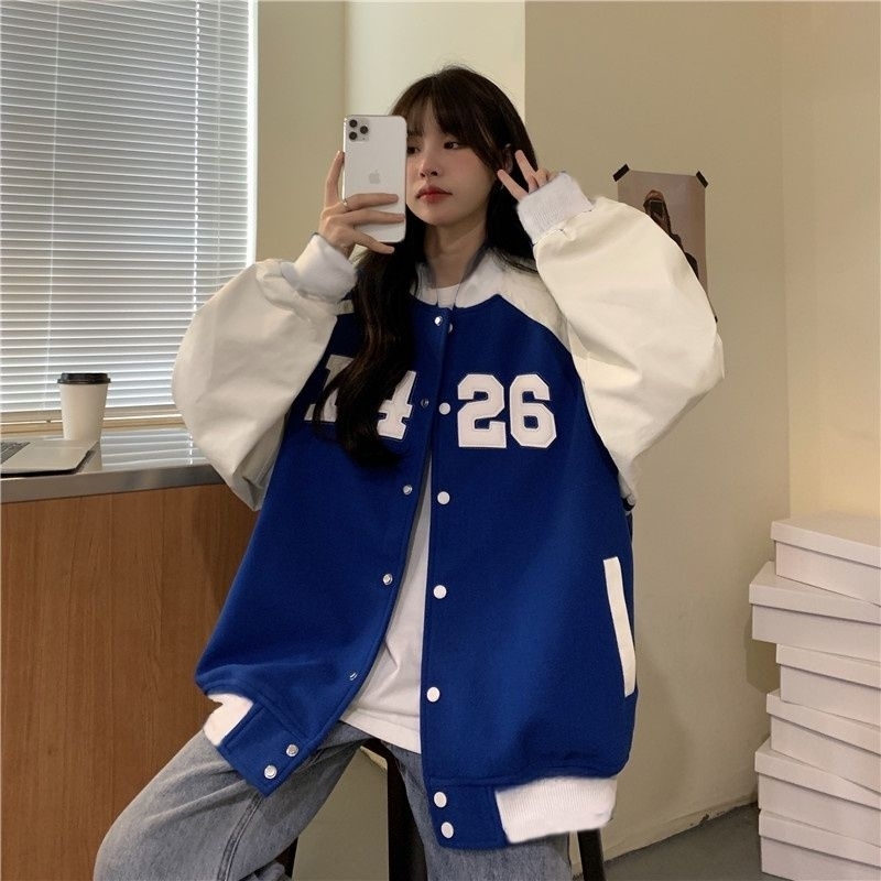 Jaket Varsity Baseball Big Size ( S - 6XL ) E4 26 Jaket Bisbol Bomber Kancing FLeece Unisex 6XL 5XL 4XL 3XL 2XL XL L M XXXL XXXXL Jacket Reglan Boy Girl Jumbo Mix Kombinasi 2 Warna Two Tone Street Style Hip HOP Navy Hitam Putih Maroon Biru Elektrik Benhur