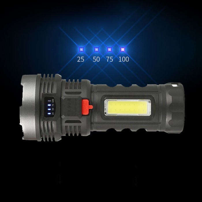 Senter Portable L-822 COB LED 2in1 Senter Penerangan Jarak Jauh Rechargeable Flashlight Light Super Terang Lampu Pencahayaan Darurat Untuk Camping Hiking Piknik Memancing Penerang SOS