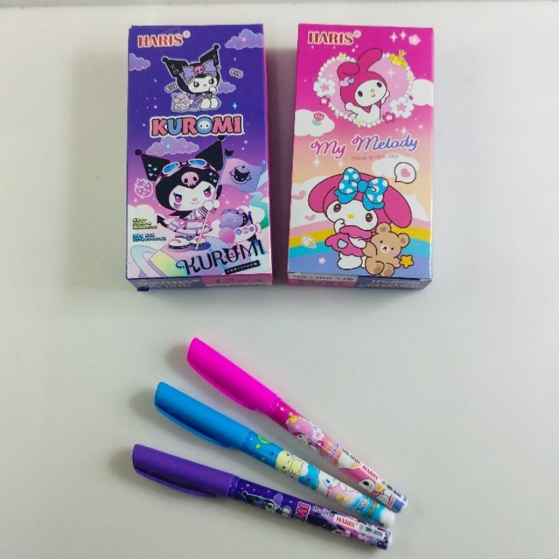 Pulpen Gel Haris Isi 12pcs Bolpen Gambar karakter Lucu