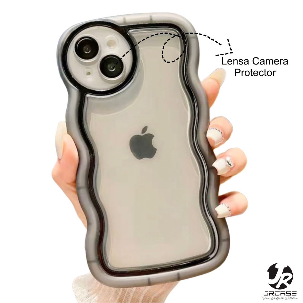 JRCASE Premium Softcase 3D Wave Side + Lensa Camera For iPhone 14 13 12 11 Plus Pro Max Xr X Xs Soft Case Gelombang Lens Kamera Protector Pelindung Kamera Cover Air Bag SILIKON SILICONE Anti Slip Shockproof