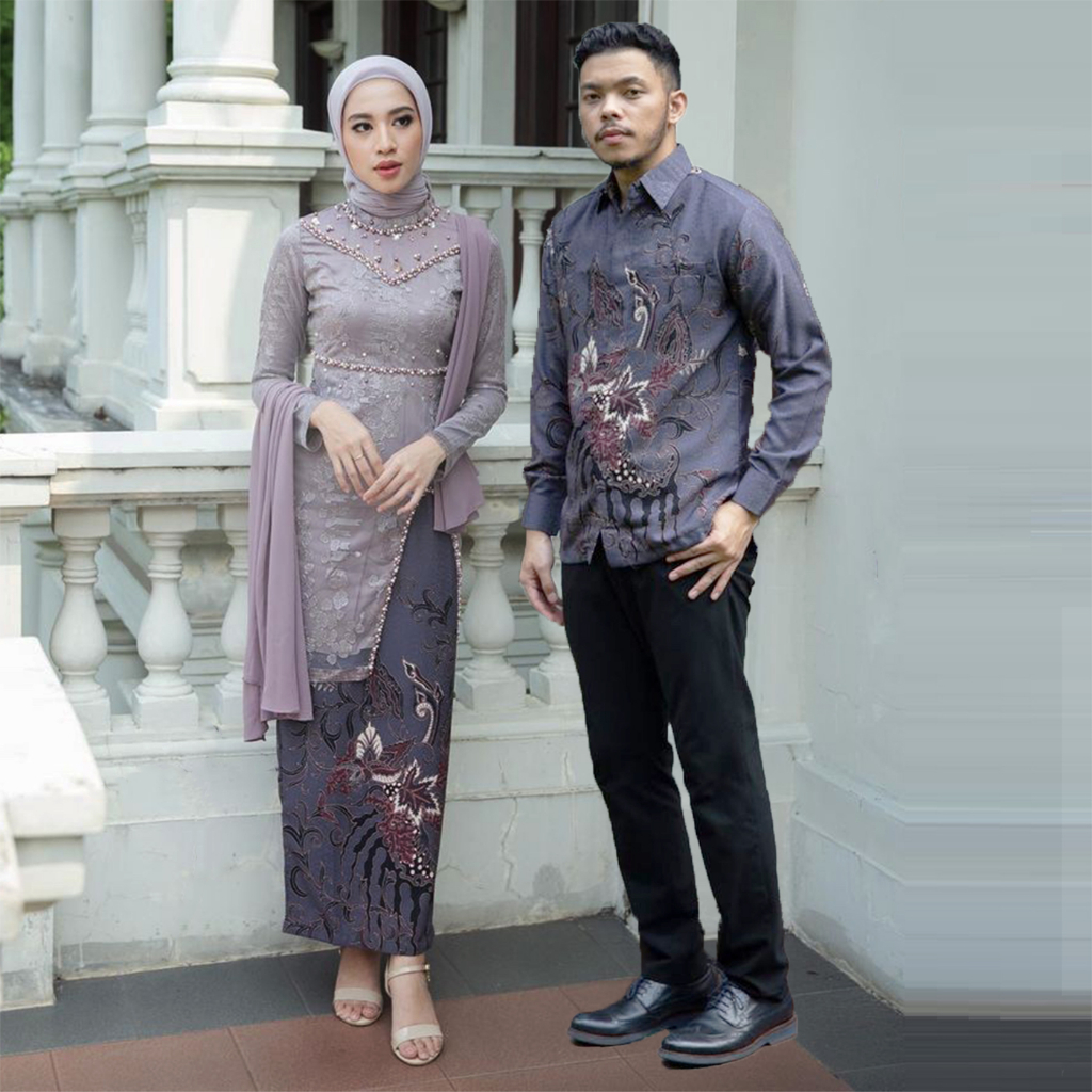 HANNA TUNIK Couple Kebaya Brukat Wanita dan Kemeja Batik Pria size M L XL. Kebaya Wisuda Kebaya Kondangan Kebaya Lamaran Terbaru