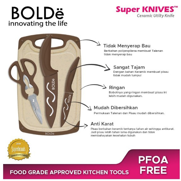 BOLDe Talenan Telenan Pisau Gunting Dapur Set - Ceramic Cutting Board Super Utensil 3+1 Pcs
