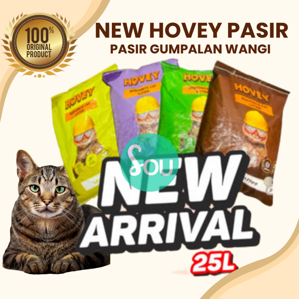 Pasir Kucing Wangi Gumpal Hovey 25L Perawatan Kotoran Hewan Coffee Ori