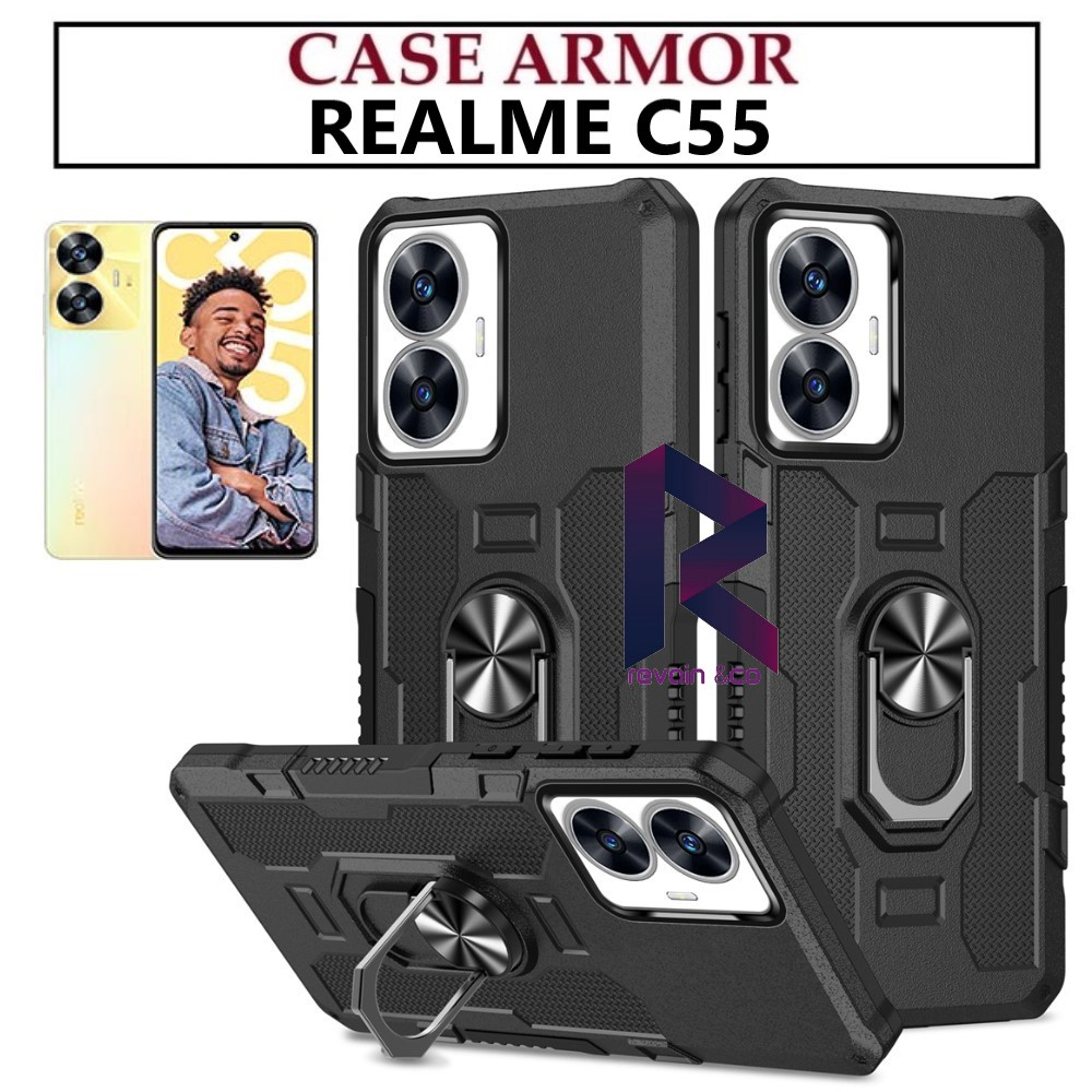 Case Armor REALME C55 Iring Cincin Magnetic Kesing Hp Protect kamera Premium Hard Case Standing Robot Pelindung Kamera