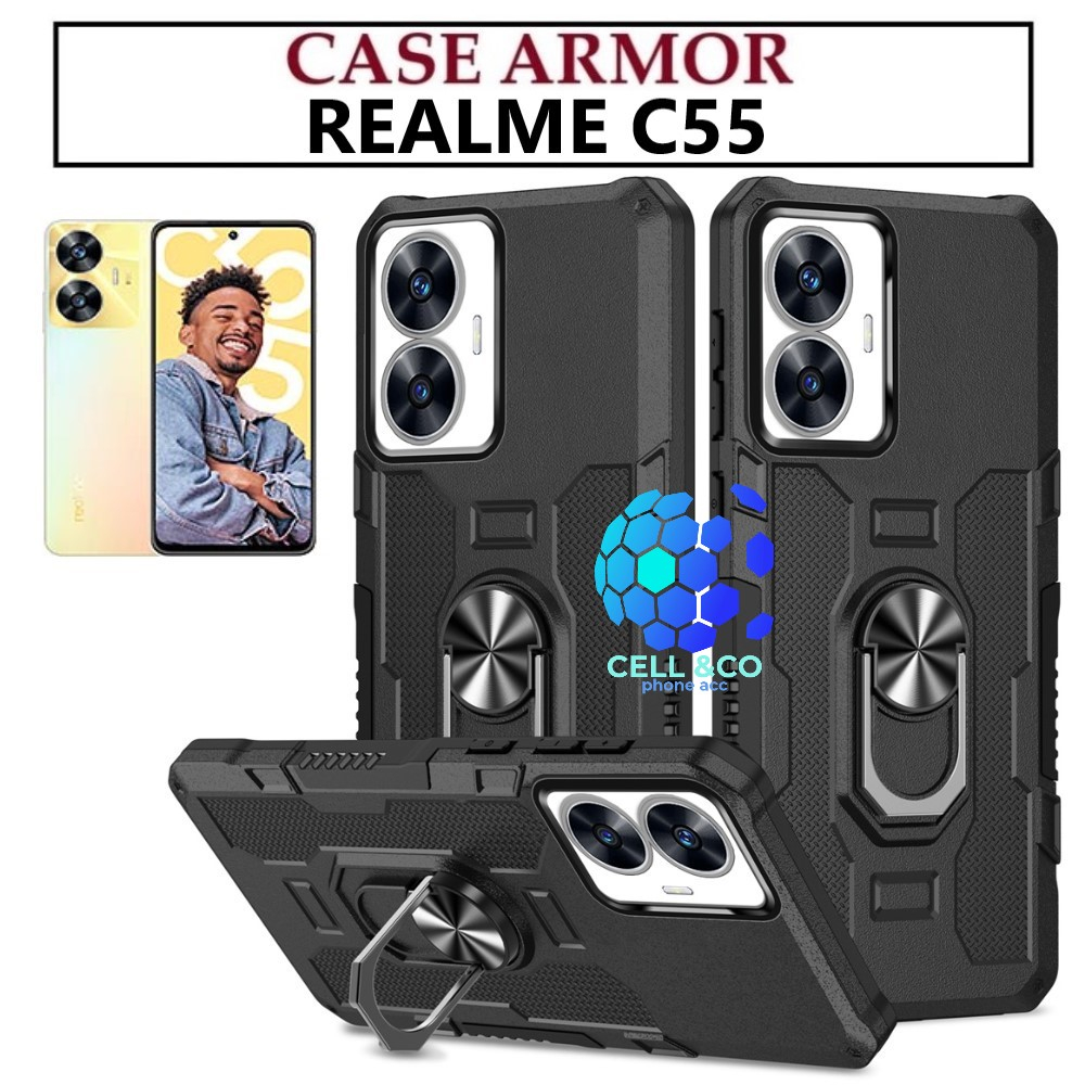 Case Armor REALME C55 Iring Cincin Magnetic Kesing Hp Protect kamera Premium Hard Case Standing Robot Pelindung Kamera