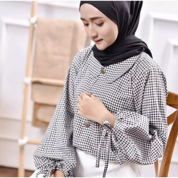 KARIN BLOUSE - ATASAN WANITA - KEMEJA MOTIF - BLOUSE WANITA KOREA - BAJU WANITA KEKINIAN ATASAN KORE