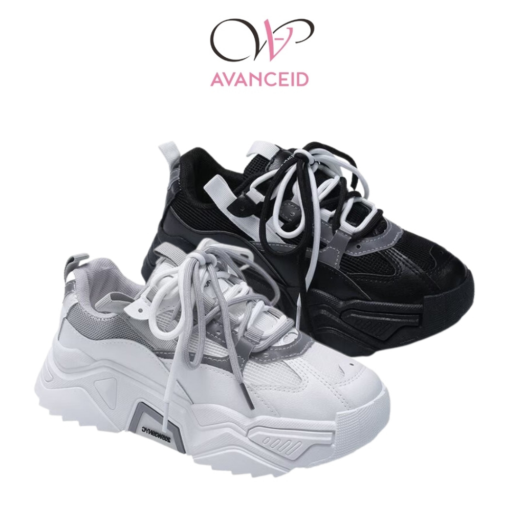 AVANCEID Sepatu Sneakers Wanita Olahraga Sport Nyala Kegelapan Glow Hitam Putih Import JIYONG