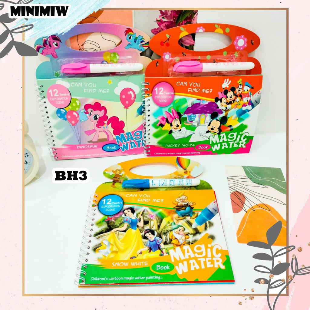 BUKU MAGIC WATER COLOR BH3 PRINCESS LITTLE PONY MICKEY MINNIE KARAKTER KADO UNIK ALAT MEWARNAI COD