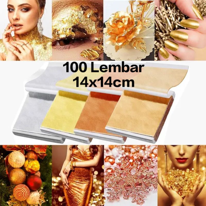 100 Sheets Kertas Foil Emas Gold Foil Sheet Kertasprada Sepuhan Sepuh Gold Foil Leaf Gilding Foil mo