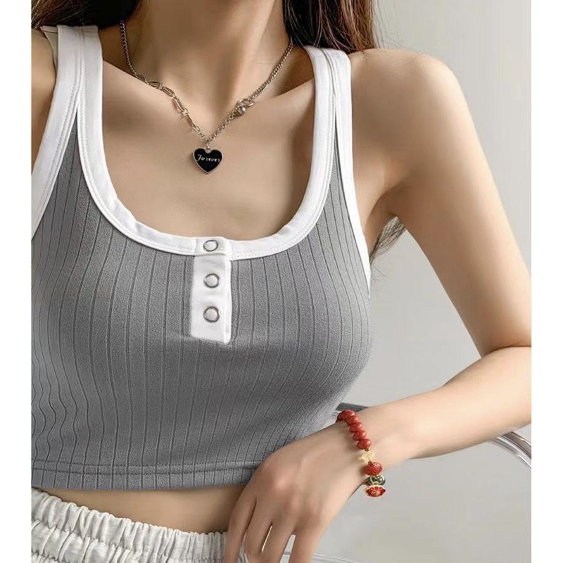 Tanktop Crop Import 100% (T139)| Tank top Wanita Korea Kancing 3 Hidup