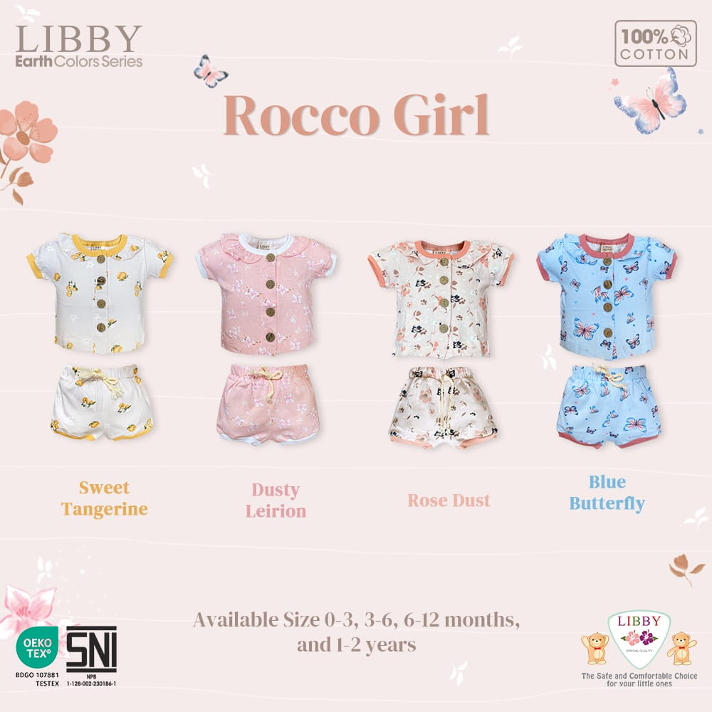 Libby Rocco Girl &amp; Boy Setelan Pendek Anak Perempuan dan Laki-Laki Baju Pendek Celana Pendek 0-2 Tahun Rocco Motif Kerah Baby Newborn