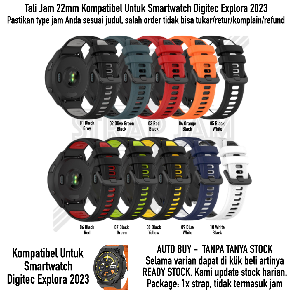 TTC 22mm Tali Jam Smartwatch Digitec Explora 2023 - Strap Olahraga Silikon Sporty Two Tone Quick Release