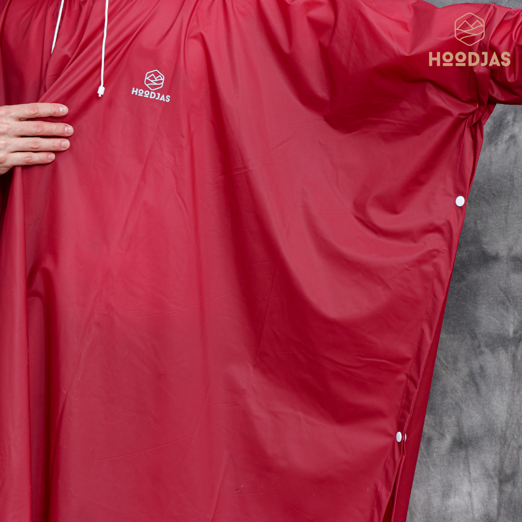 HOODJAS RAINCOAT JAS HUJAN PONCO LENGAN KELELAWAR DEWASA PRIA WANITA BAHAN PVC ANTI REMBES WARNA MERAH