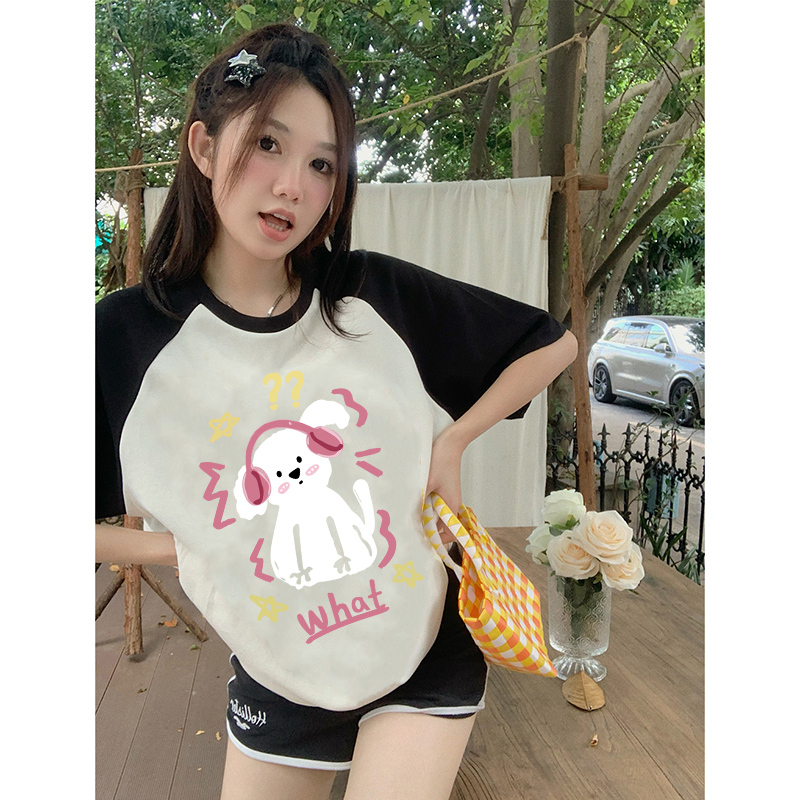 Kaos Atasan Wanita Cartoon Brief pen Pattern Lengan Pendek Oversize T-shirt