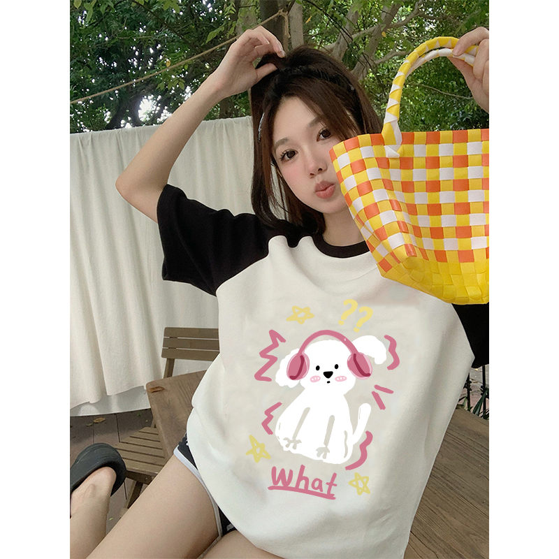 Kaos Atasan Wanita Cartoon Brief pen Pattern Lengan Pendek Oversize T-shirt