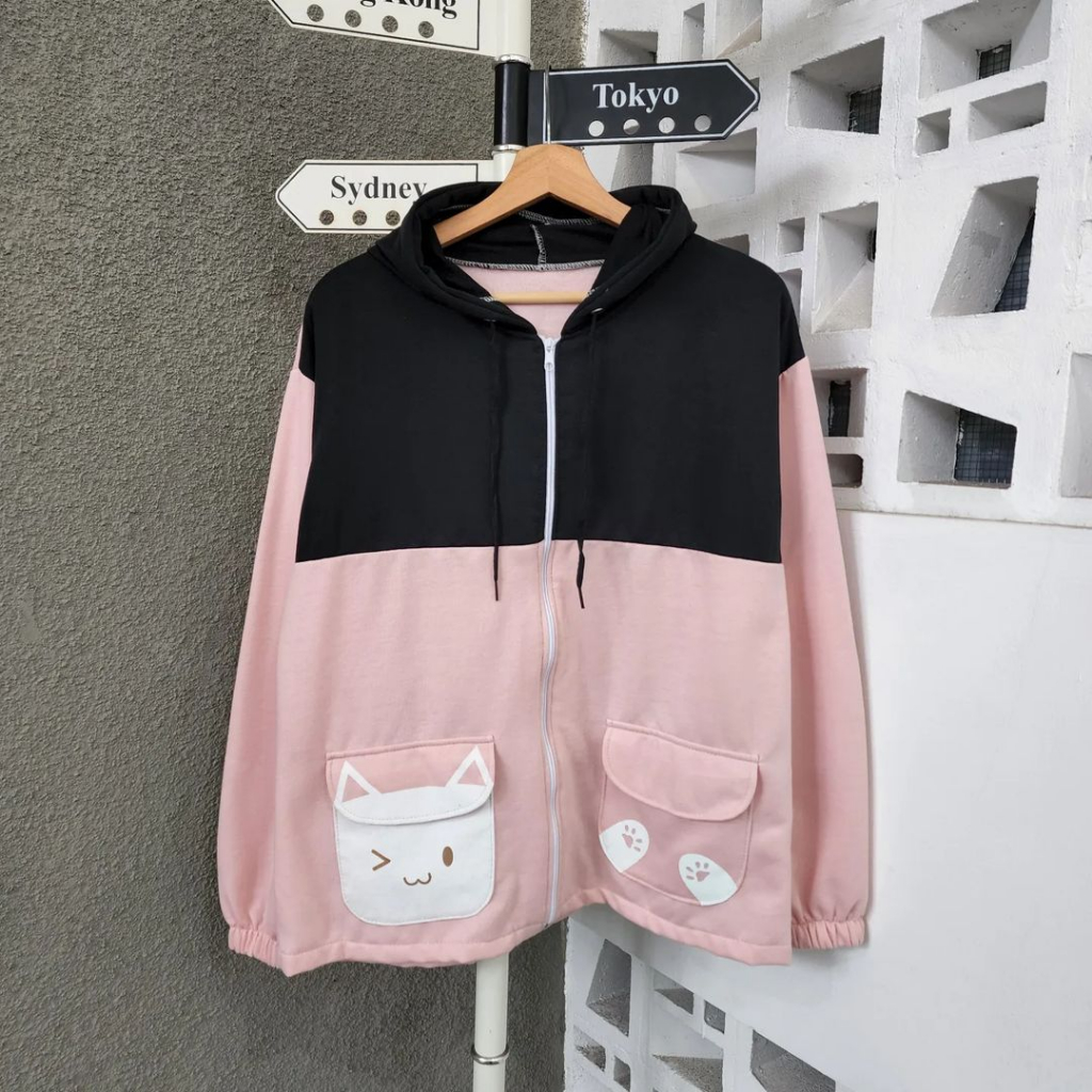 Jacket wanita CATTIE POCKY ZIPER JPN BAHAN FLEECE LD 100 CM PB 65 CM Jacket wanita terbaru 2023 kekinian Baju atasan wanita lengan panjang