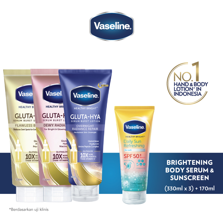 Buy Vaseline Gluta Hya Overnight 330ml, Flawless Bright 330ml, Dewy Radiance 330ml and Vaseline Dail