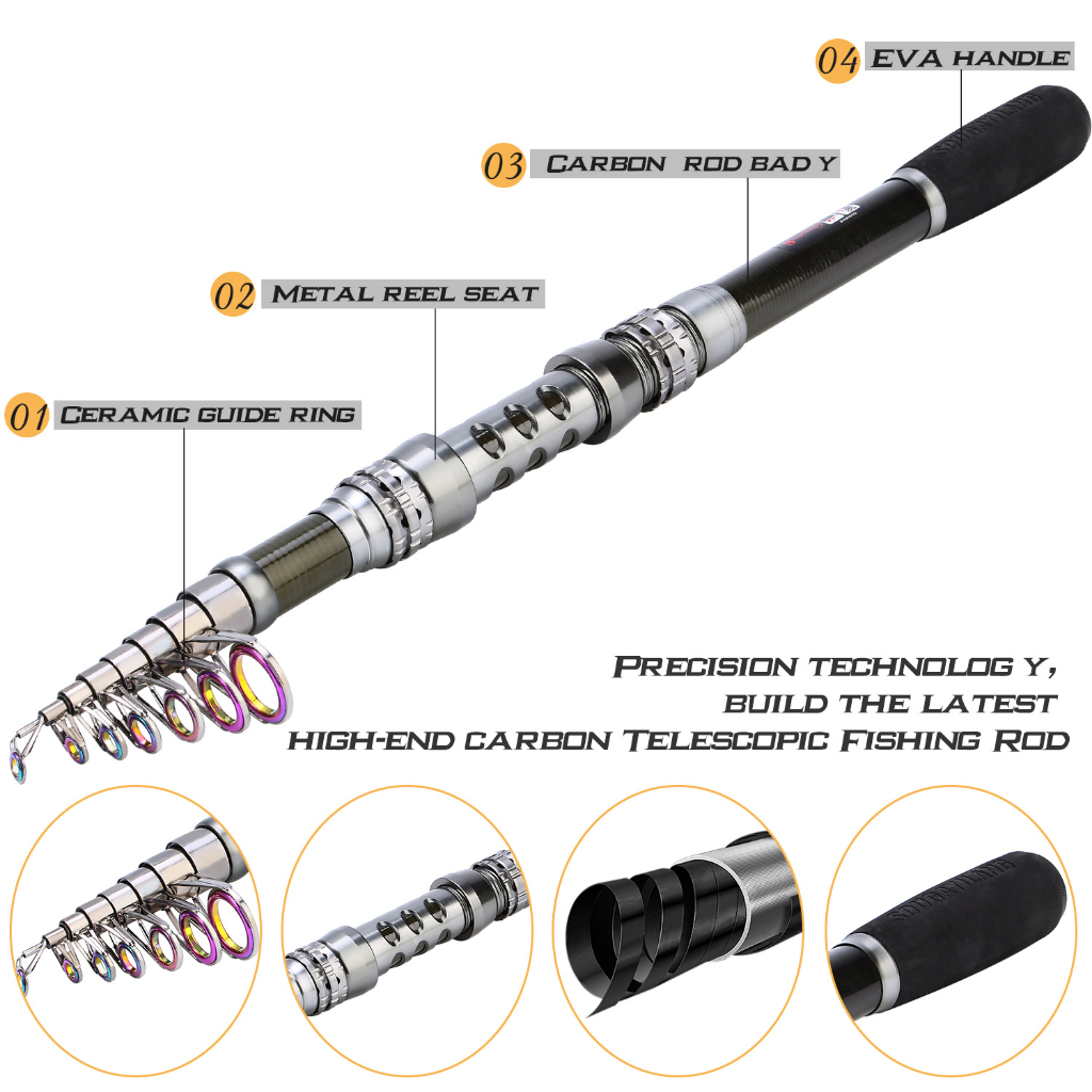 Sougayilang joran Pancing Pancing Laut Pancing 1.8 / 3.3m Pancing Serat Karbon EVA Retractable