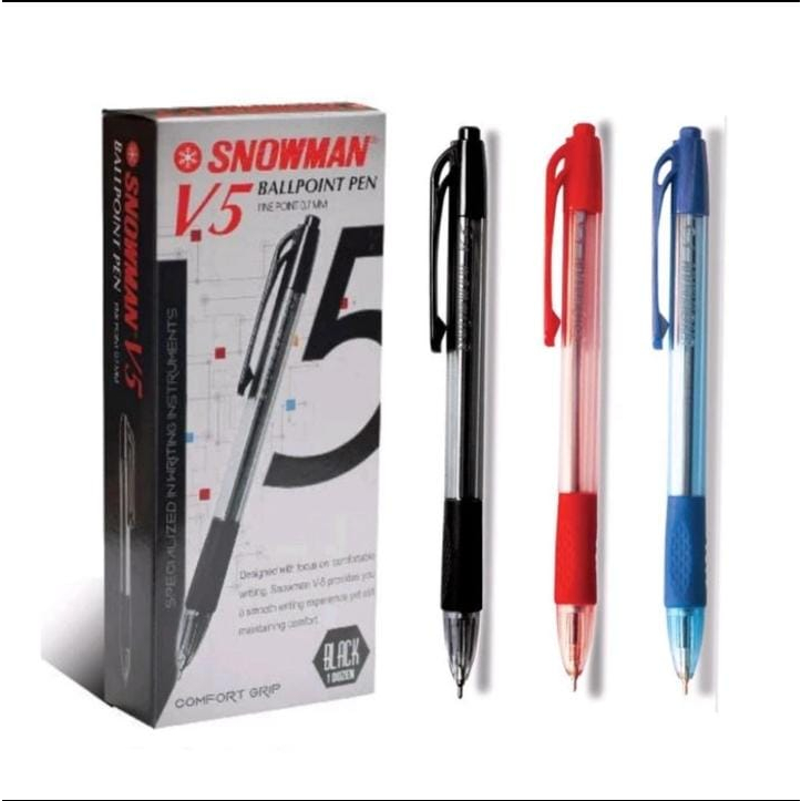 

Pena Tulis SNOWMAN V5 Fine Point 0.7mm Black, Blue, Red Per Pak Isi (12 Pcs) - All Varian Warna