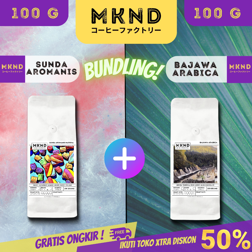 

MKND® BUNDLING HEMAT 2X100 KOPI ARABIKA SUNDA AROMANIS NATURAL + KOPI ARABIKA BAJAWA GRADE 1 PROMO DISCON | BIJI BUBUK | SINGLE ORIGIN | PREMIUM COFFE | ROASTED BEANS | MANUAL BREW | COFFE ROASTERY