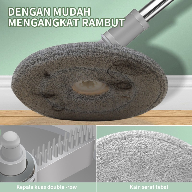 Spin Mop Alat Pel Lantai Kain Otomatis Flat Mop Ember Twist Ultra Sapu