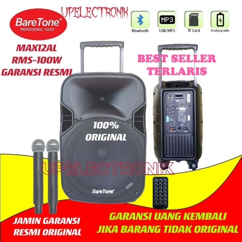 Baretone speaker portable aktif 12" Baretone MAX12AL rms 100watt bluetooth original terlaris
