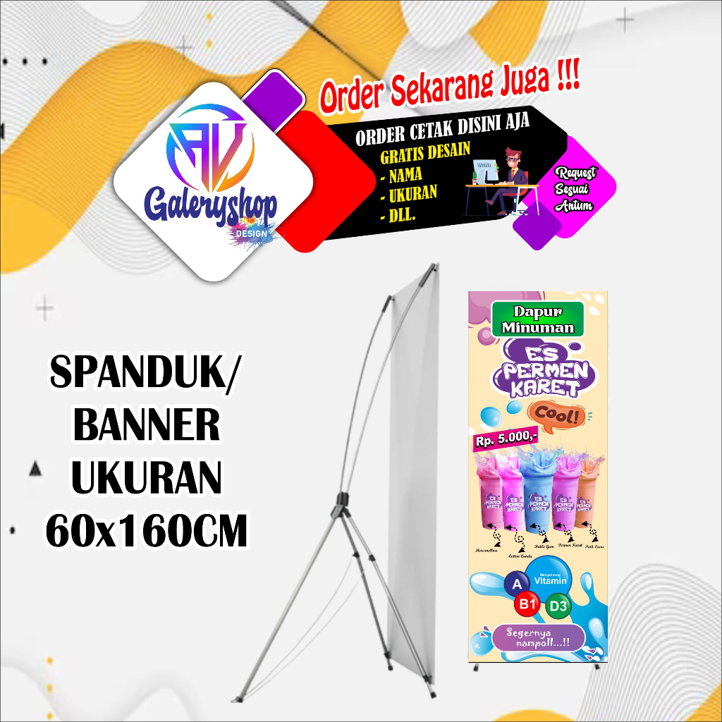MMT. Spanduk, banner es permen karet angkringan minuman, jajanan, dll ukuran 60x160 cm