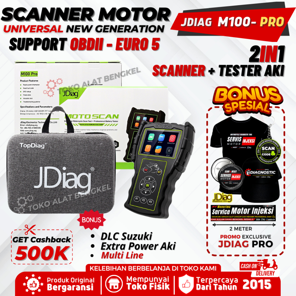 Scanner Motor JDiag M100 PRO Universal Diagnostic Tool - Alat Scan & Reset Service Motor Injeksi Hon