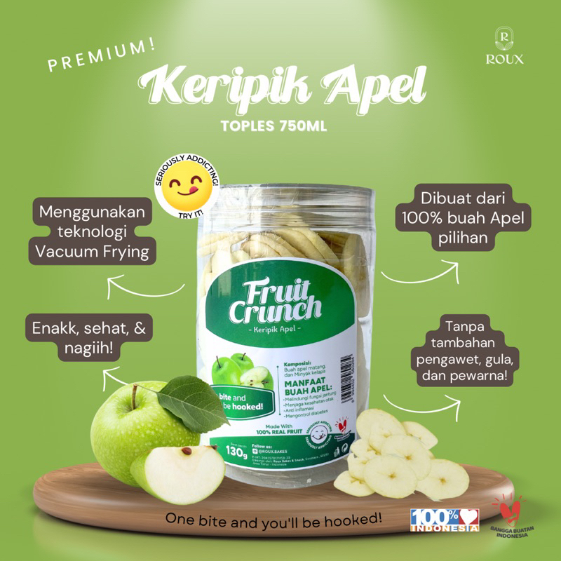 

FRUIT CRUNCH KERIPIK BUAH APEL PREMIUM TOPLES 750ml ENAK RENYAH NAGIH MANIS TANPA GULA TAMBAHAN SEHAT HEALTHY SNACK
