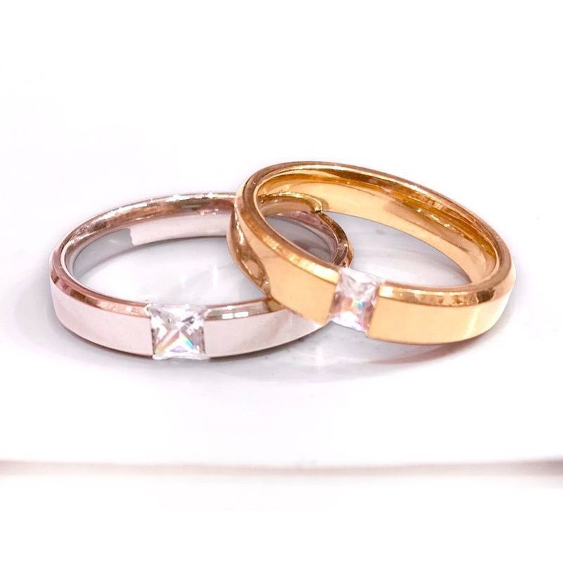 cincin titanium permata zircon berkilau / cincin couple pasangan / cincin gold silver hitam / cincin