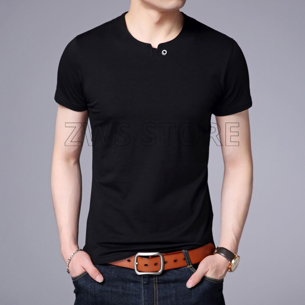Baju Kaos Polo Pria LEVIN Hitam Polos Tshirt Pria Kerah V-Neck Keren Bahan Cotton Combed 30s Lengan 