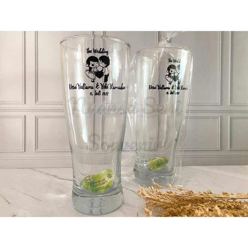 souvenir gelas pernikahan sablon gelas citinova cetak sablon custom gelas jus tinggi plus kemasa
