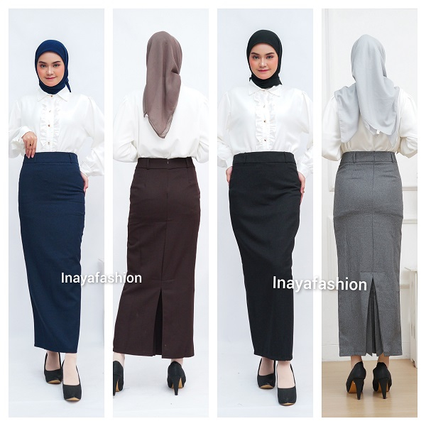 Rok Kerja Panjang Hitam Span Biron Kipas Bahan Formal Kantor / Rok Panjang Wanita Hitam Polos