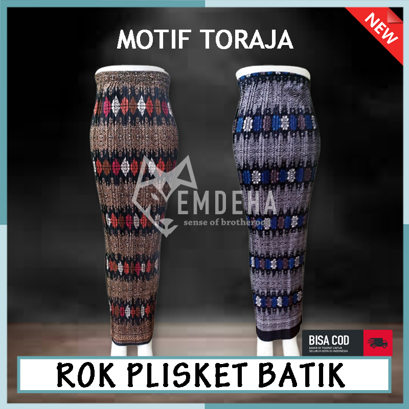 Rok Batik Plisket Kebaya Rok MOTIF TORAJA Batik Wanita Rok Batik Panjang Wanita Pinggang Karet Rok B