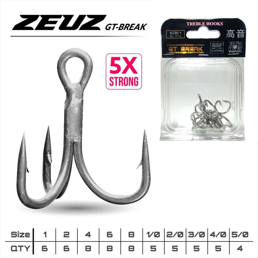 Kail Pancing Trebel Hook GT Break Zeuz Hook Jigging Popping 1 2 4 6 8 1/0 2/0 3/0 4/0 5/0