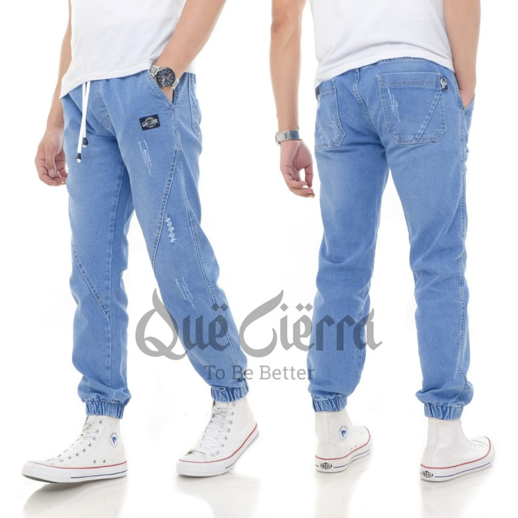 Celana Joger Jeans Panjang Pria Cowok Dewasa Ripped Sobek Cakar Ready Ukuran 27-38