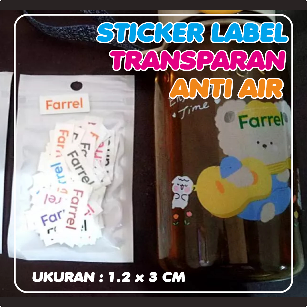 

STIKER LABEL NAMA TRANSPARAN WATERPROOF Karakter LABEL MURAH DAN TEBAL