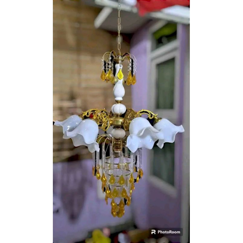 lampu hias gantung ruang tamu/ ruang tengah 6 cabang tulip 7 bohlam
