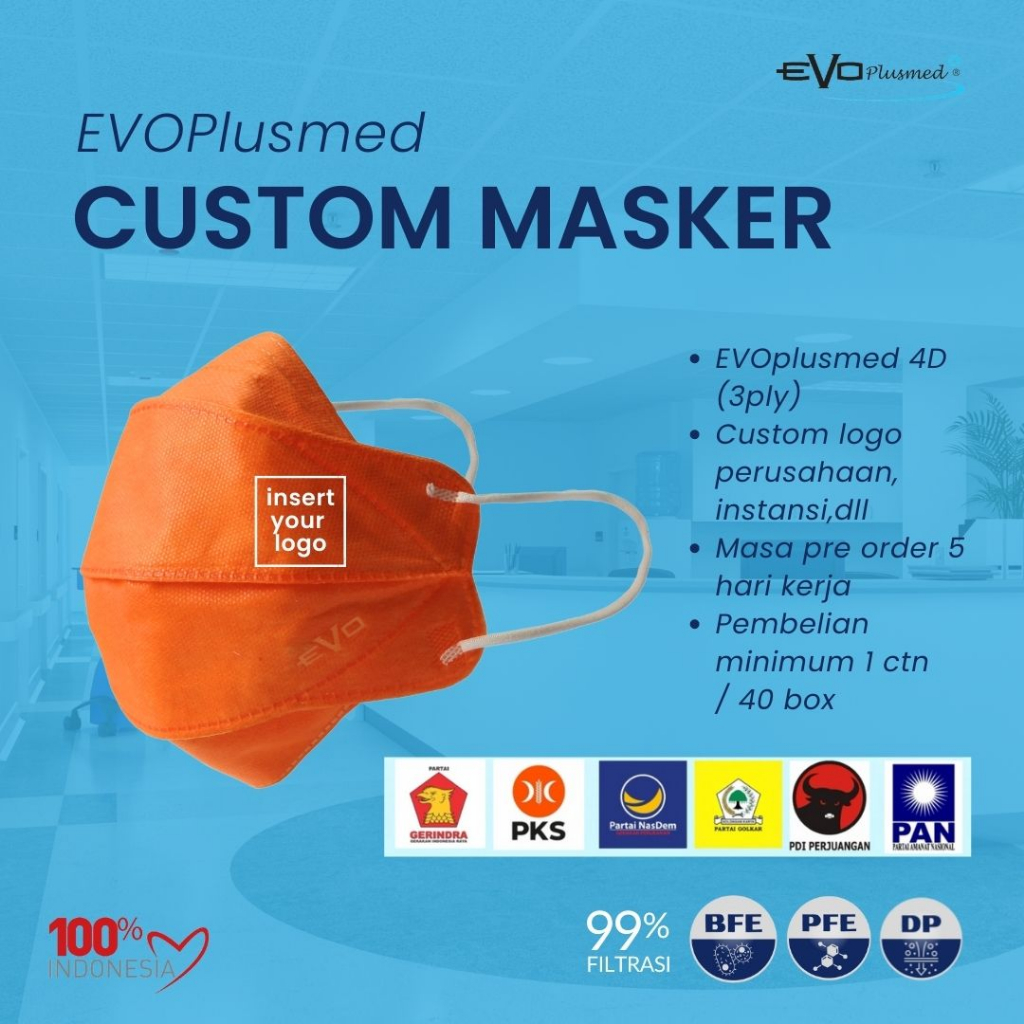 Evo Plusmed 3ply 4D CUSTOM LOGO masker medis