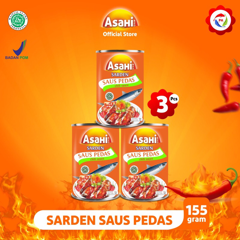

[Sardines] ASAHI 155g - Sarden Saus Pedas - Promo Isi 3pcs - Lezat Murah Bergizi