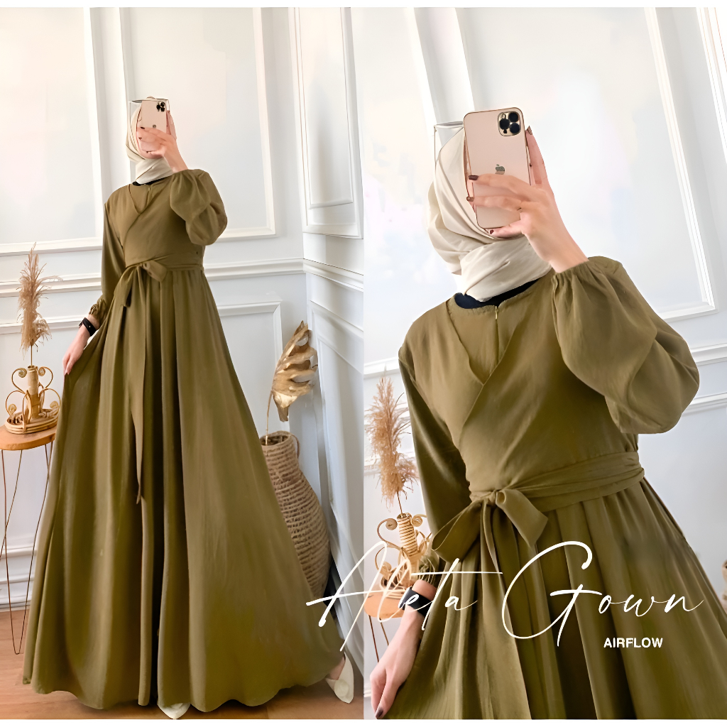 baju gamis 2023 model baru Aleta Maxi Dress simple elegan Bahan CRINKLE PREMIUM