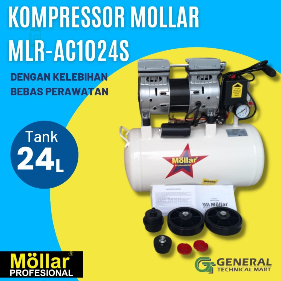 Kompresor MOLLAR MLR-AC1024S Silent Tanpa Oli 3/4HP 24L