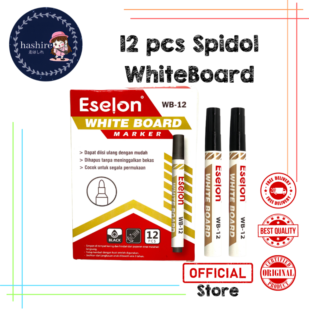 

12pcs Spidol Papan Whiteboard Eselon WB12 / 1pack Spidol BISA DIHAPUS