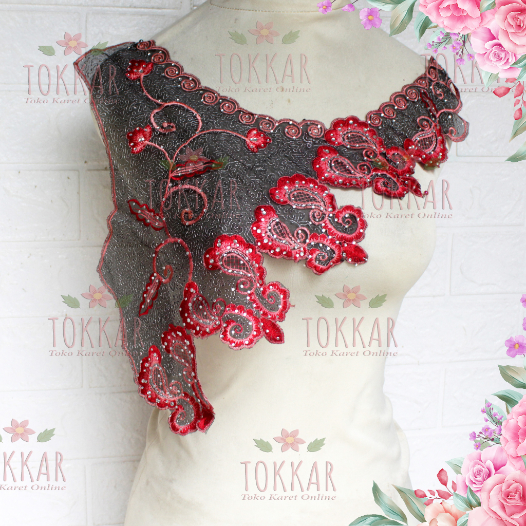 (Per Pcs) AP441 Aplikasi Leher / Kerah Bordir Tempel / Kerah Motif Cantik