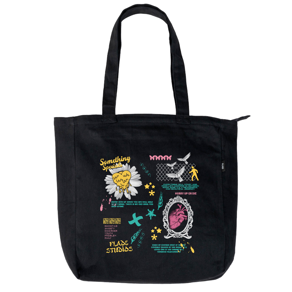 

ID FLADE STUDIOS TOTE BAG KANVAS HITAM RESLETING - TAS MULTIFUNGSI PRIA WANITA - STREETWEAR SERIES
