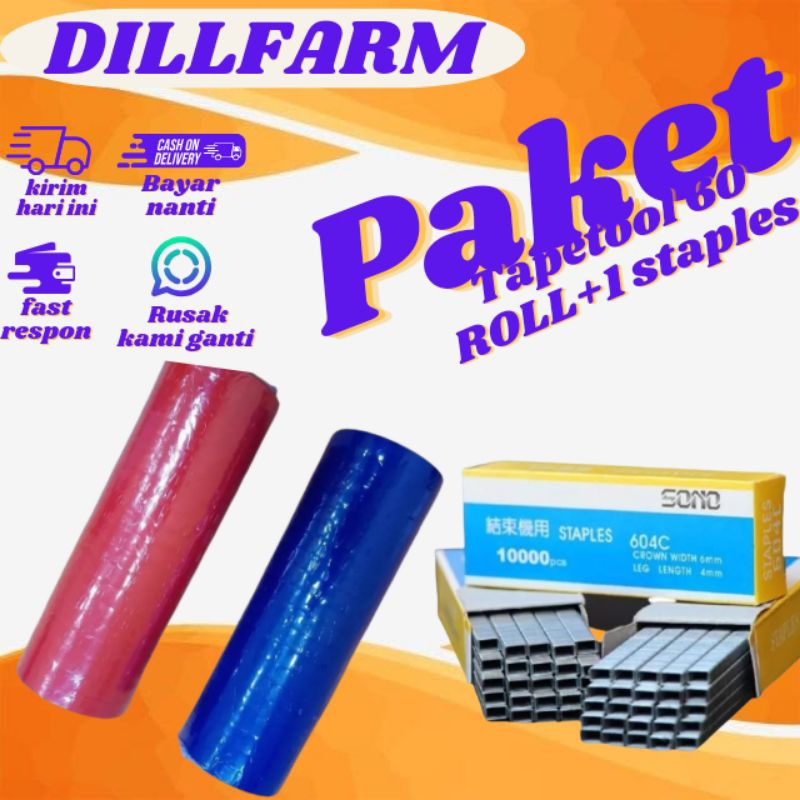 Tape Refill Pita Tapetool  Paket 60 Roll + 1 Kotak Stapless DILLFARM