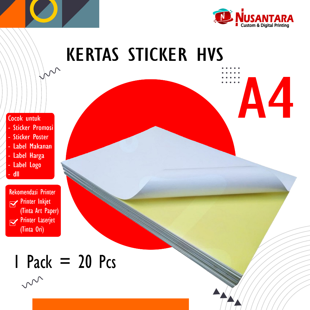 

STICKER HVS A4 ISI 20 LEMBAR / KERTAS STIKER A4