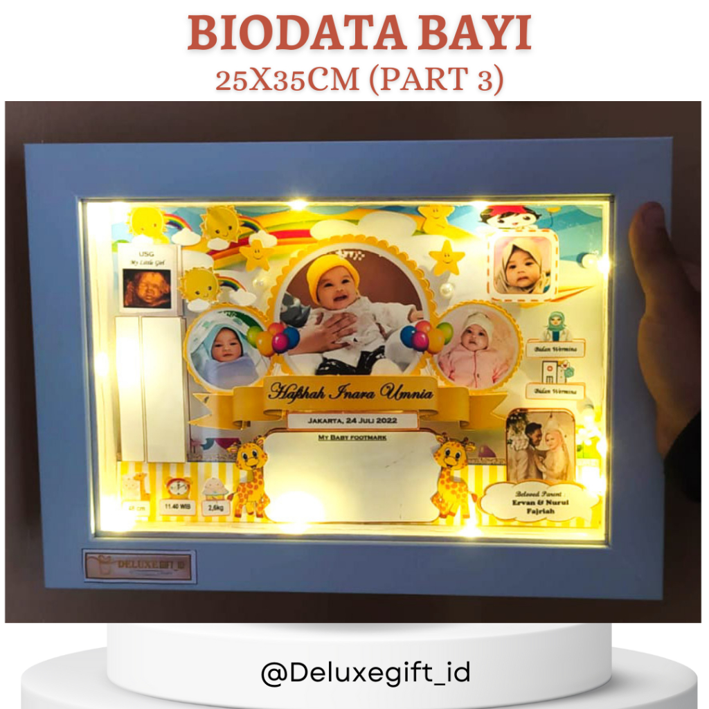 BIODATA BAYI & ANAK 3D atau 2D UKURAN 35 x 25 Cm [Desain PART 3] / biodata kelahiran bayi cetak bing