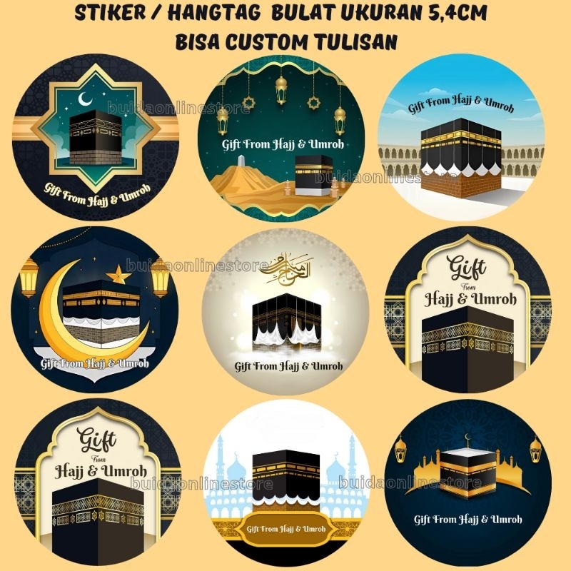 

Sticker stiker label Gift From Hajj & Umroh Hangtag dekorasi kemasan packaging oleh-oleh haji hiasan hampers dus box kotak souvenir parcel paperbag bingkisan Bulat ukuran diameter 7 cm 5,4cm 4,4cm bisa custom tambah nama