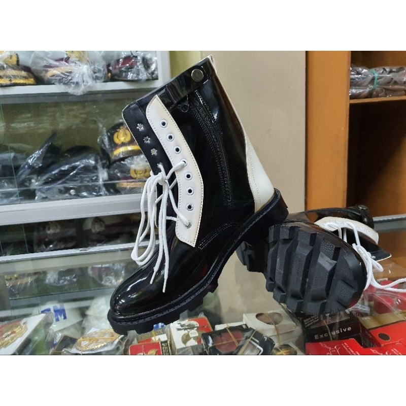 Sepatu Pdl Hitam Putih | sepatu pdl Prov Polri Kilap | Sepatu Pdl Hitam